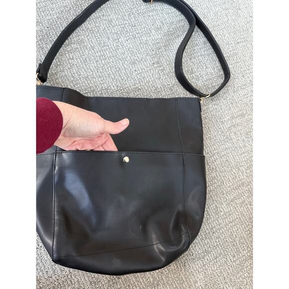 Bostanten black leather large bag insert zip pouch crossbody and shoulder strap - Picture 3 of 9